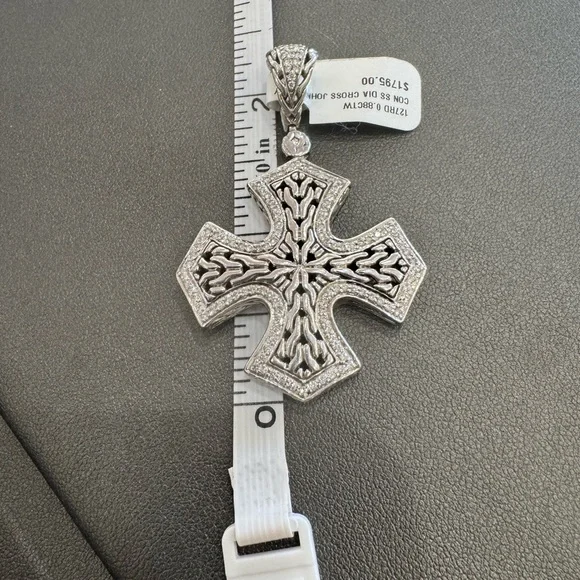 John Hardy Sterling Silver/ 18k Classic Chain Diamond Cross - Picture 3 of 10